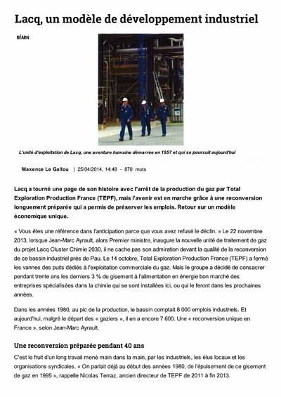 Lacq : un modèle de développement industriel