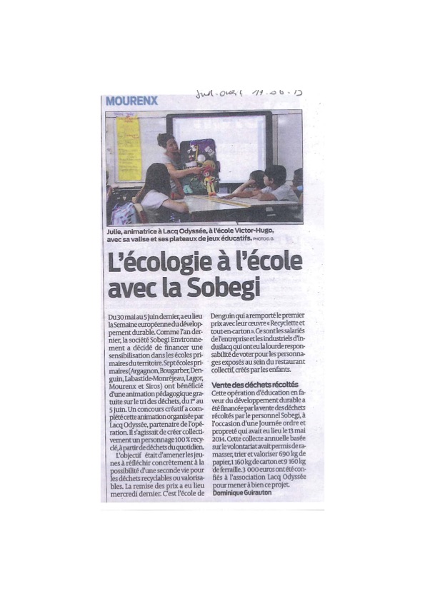 L'écologie à l'école grâce à SOBEGI