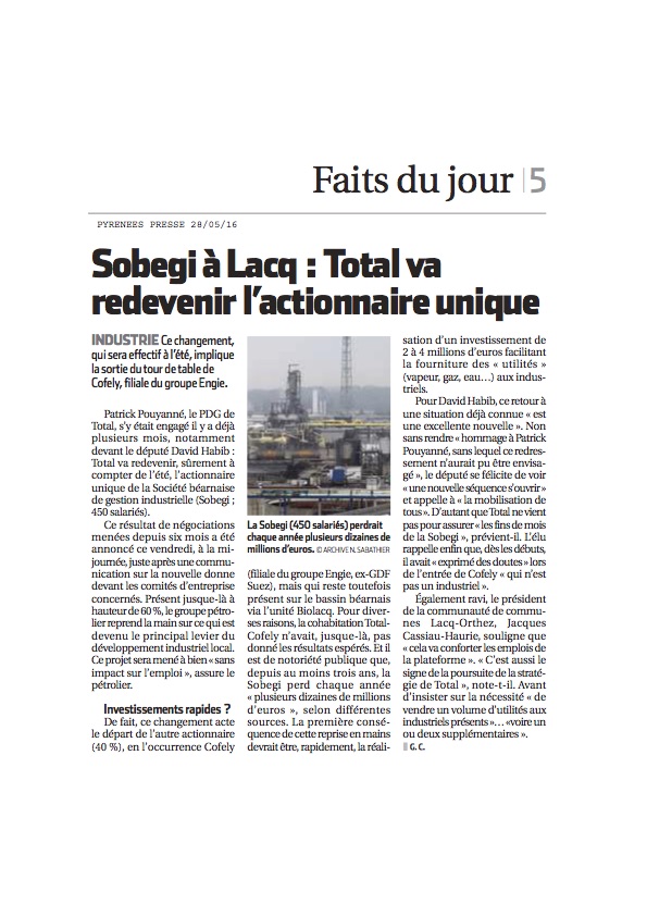 SOBEGI Total va redevenir unique actionnaire