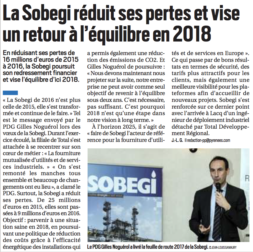 LA SOBEGI REDUIT SES PERTES ET VISE UN RETOUR A L EQUILIBRE EN 2018