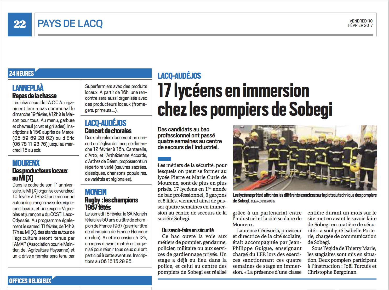 LYCEENS EN IMMERSION CHEZ LESPOMPIERS SOBEGI